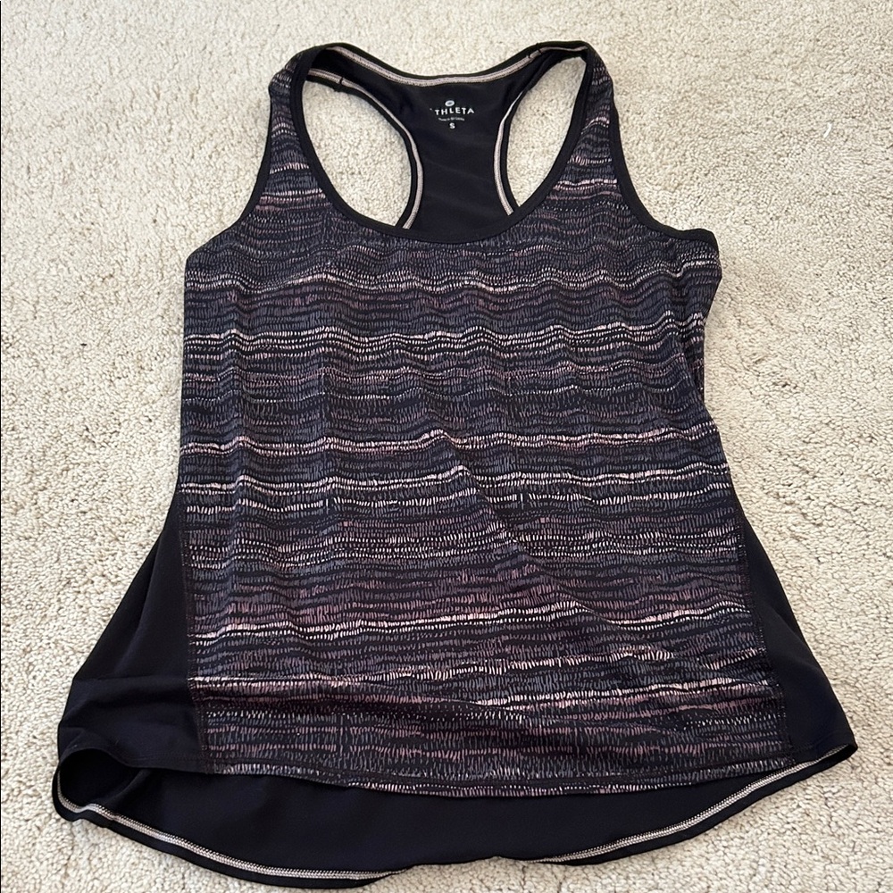 Athleta Black and Pink Striped Tank Top